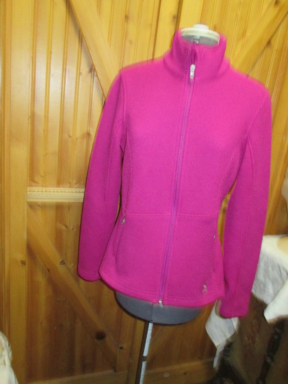 ladies Spyder Med Core sweater jacket cable knit full zip logo back front pink - Picture 4 of 5